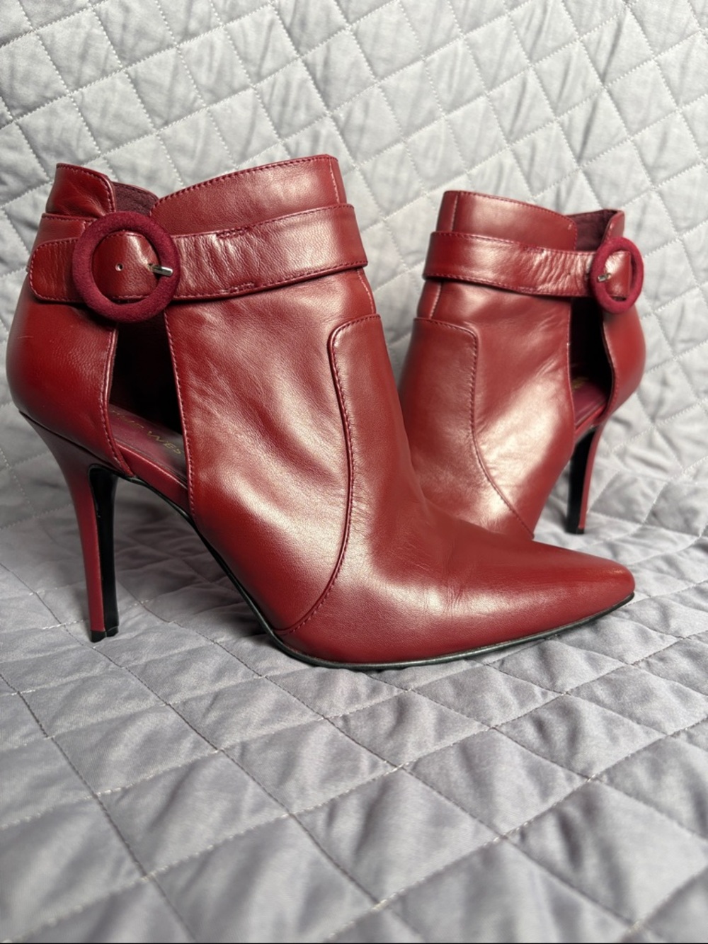 Nine West Leather Stiletto High Heel Ankle Boots - Wine Red Women's Size 7.5